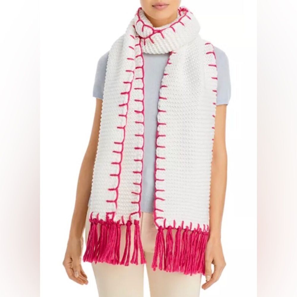 Aqua Bloomingdale’s Exclusive winter Long Scarf White Pink NWT